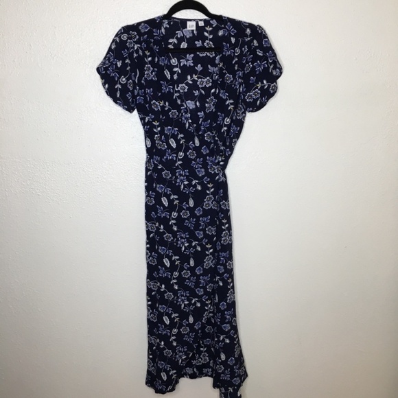 GAP Navy Floral Midi Wrap Dress XS - Picture 2 of 7